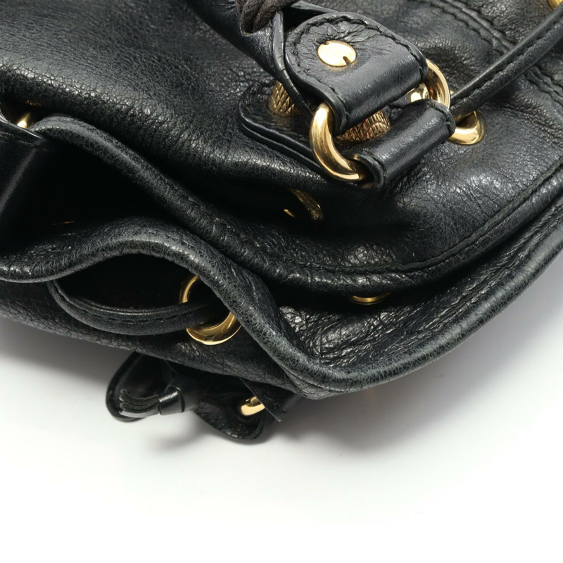 BALENCIAGA 巨型迷你絨球肩背包 285439 黑色皮革 二手 女士-7