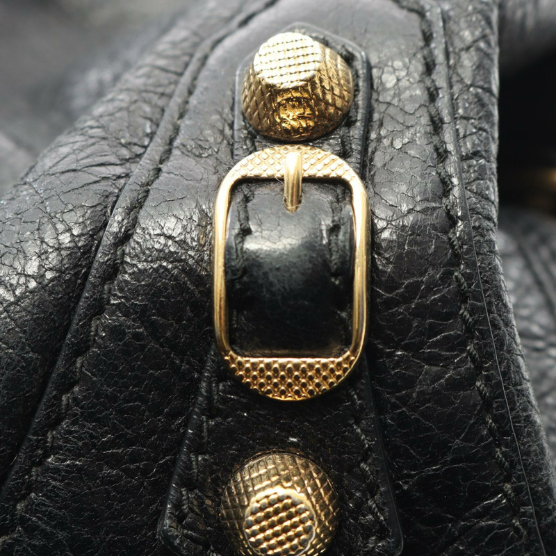 BALENCIAGA 巨型迷你絨球肩背包 285439 黑色皮革 二手 女士-10