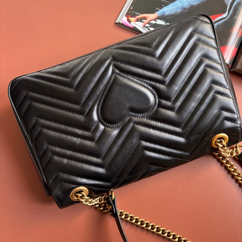 ::GUCCI:: 金屬GG Marmont 黑色皮革肩背包 斜背包 中號31公分-1