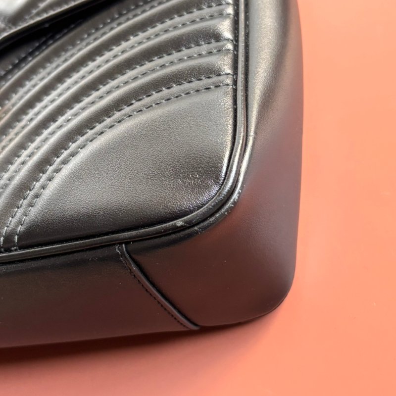 ::GUCCI:: 金屬GG Marmont 黑色皮革肩背包 斜背包 中號31公分-3