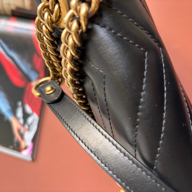::GUCCI:: 金屬GG Marmont 黑色皮革肩背包 斜背包 中號31公分-9
