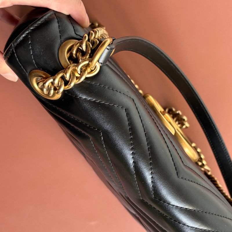 ::GUCCI:: 金屬GG Marmont 黑色皮革肩背包 斜背包 中號31公分-13