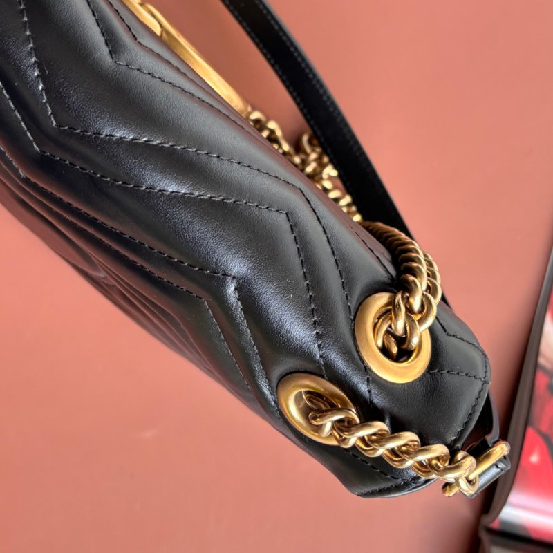 ::GUCCI:: 金屬GG Marmont 黑色皮革肩背包 斜背包 中號31公分-14
