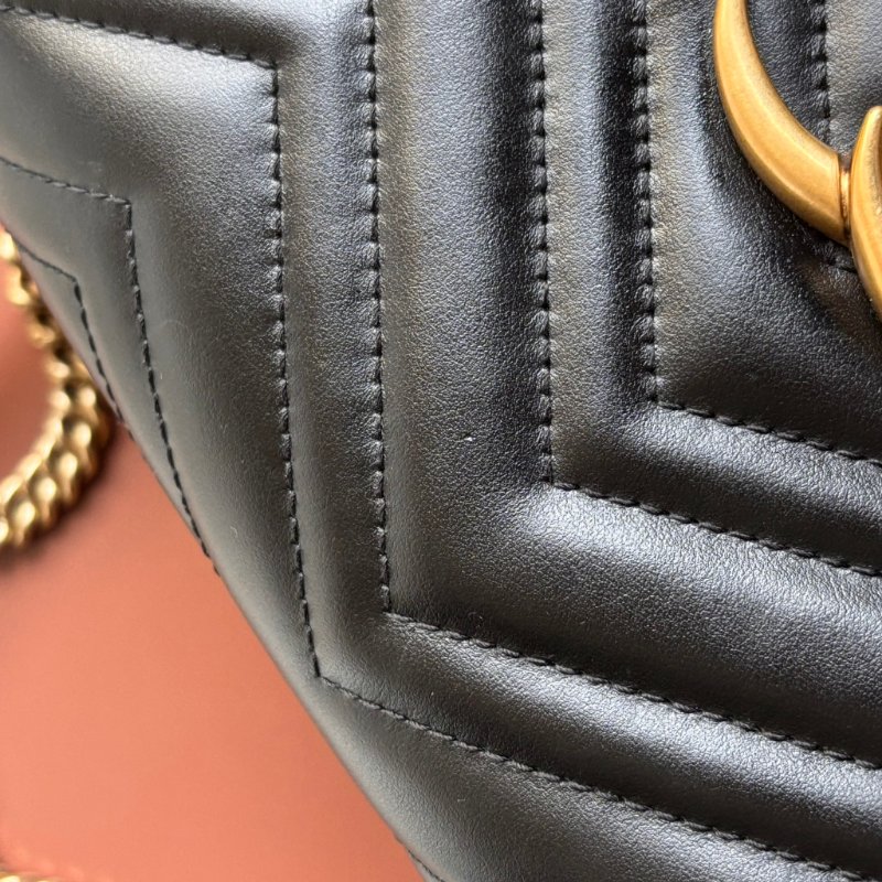 ::GUCCI:: 金屬GG Marmont 黑色皮革肩背包 斜背包 中號31公分-15
