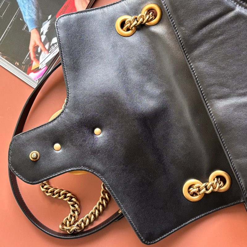 ::GUCCI:: 金屬GG Marmont 黑色皮革肩背包 斜背包 中號31公分-17