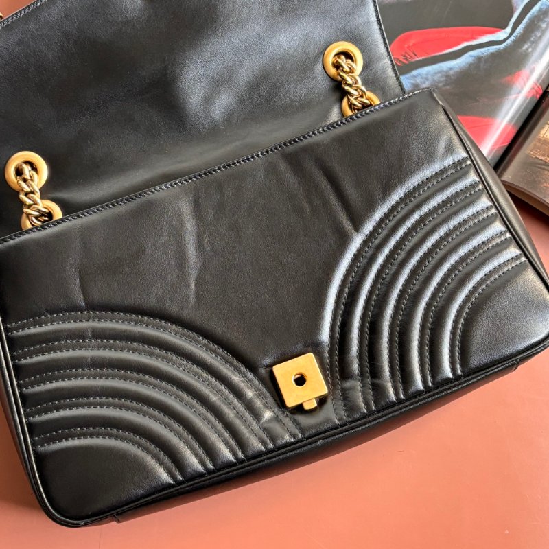 ::GUCCI:: 金屬GG Marmont 黑色皮革肩背包 斜背包 中號31公分-18