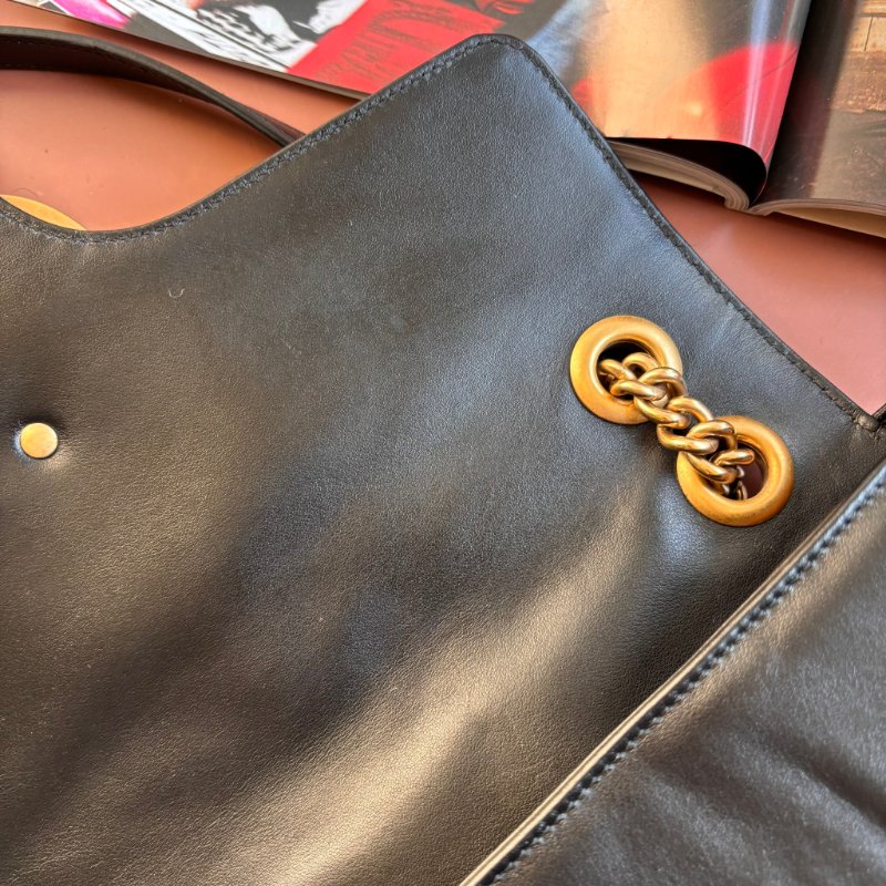 ::GUCCI:: 金屬GG Marmont 黑色皮革肩背包 斜背包 中號31公分-22