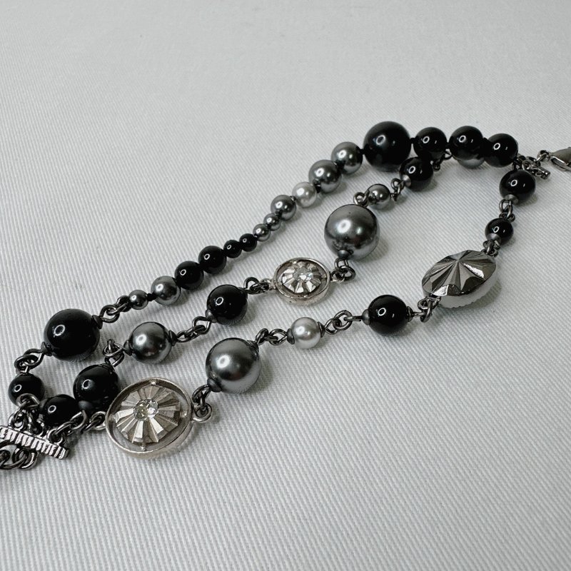 CHANEL 黑銀珠飾手鍊-4