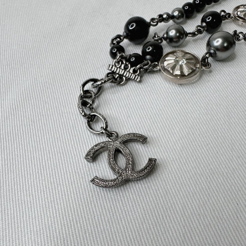 CHANEL 黑銀珠飾手鍊-5
