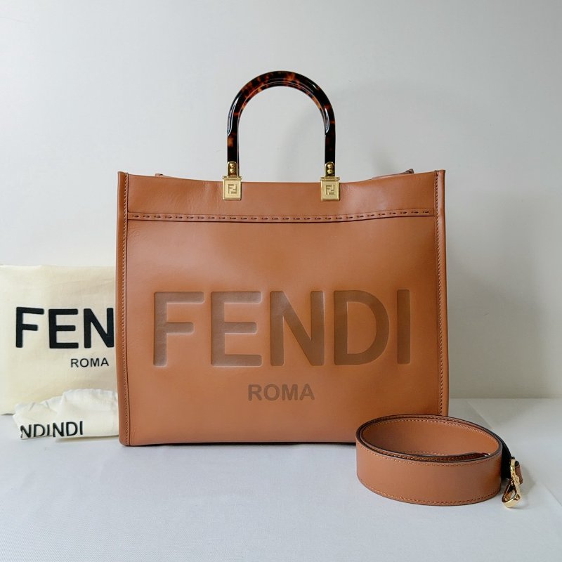 FENDI Sunshine中款玳瑁手提購物包-0