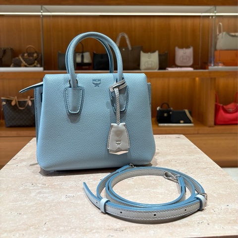 MCM 單肩手提斜挎包 天藍色