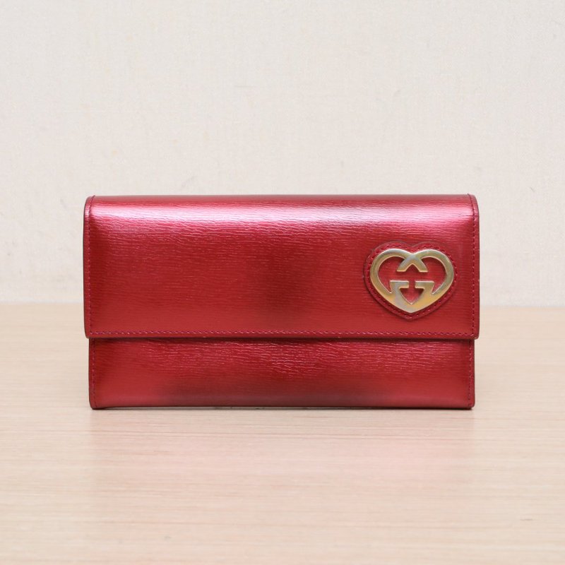 GUCCI 紅色牛皮金扣情人節限定長款錢包肩背包-1