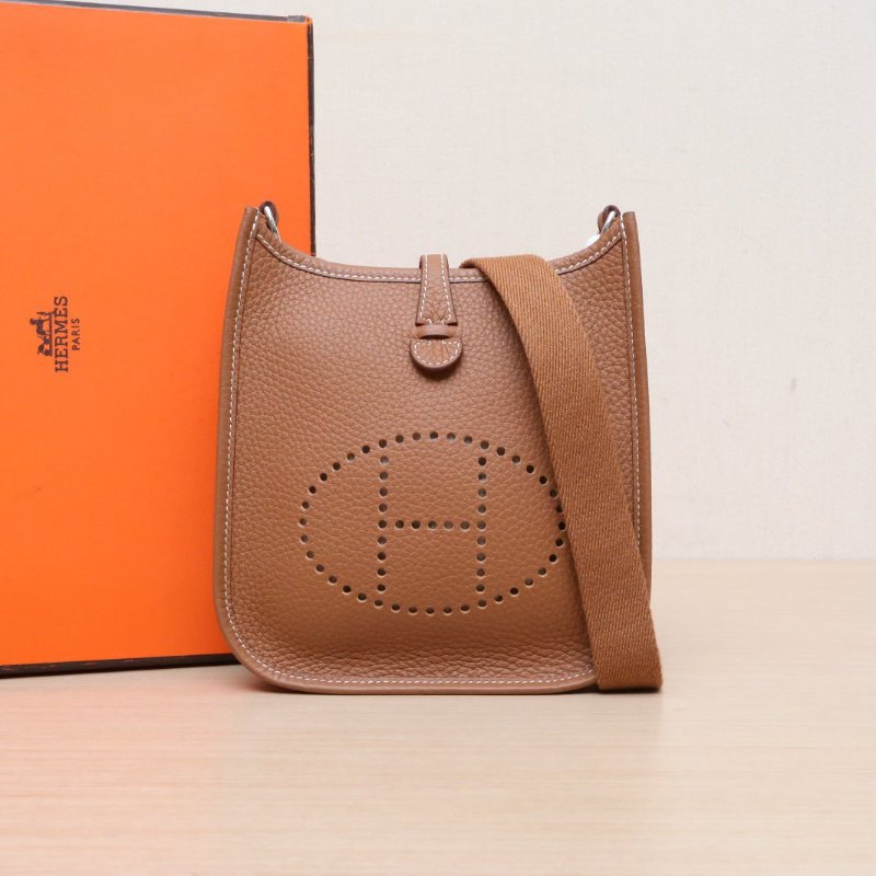 HERMES EvelyneMini1637金棕色TC皮W刻銀扣肩背包-0