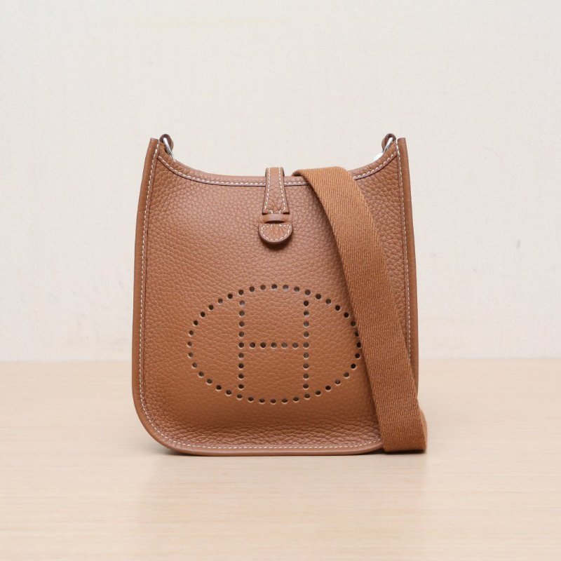HERMES EvelyneMini1637金棕色TC皮W刻銀扣肩背包-1