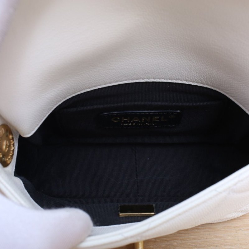 CHANEL CF口蓋包17白色荔枝牛皮晶片開金扣金幣雙皮穿鏈肩背包-3
