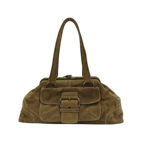 棕色 麂皮 Camoscio Frame Bag 手提包 【PRADA 普拉達】