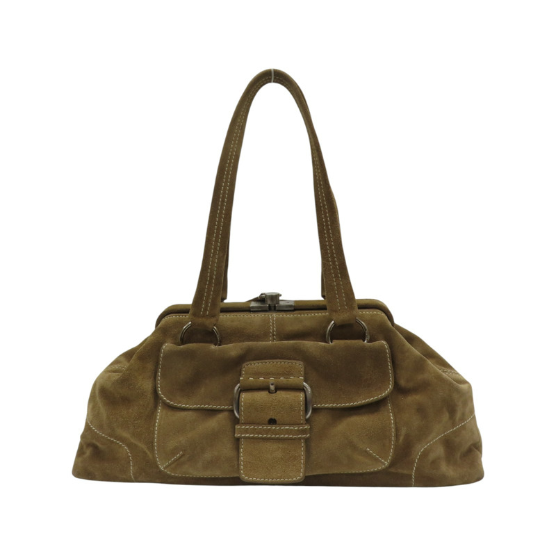 棕色 麂皮 Camoscio Frame Bag 手提包 【PRADA 普拉達】-0