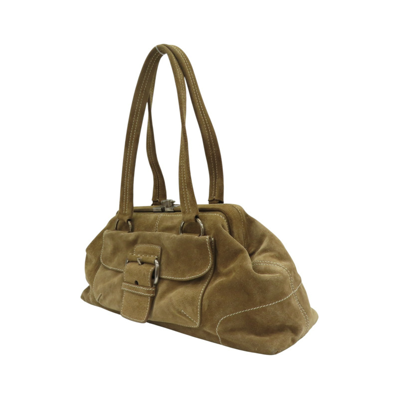 棕色 麂皮 Camoscio Frame Bag 手提包 【PRADA 普拉達】-2