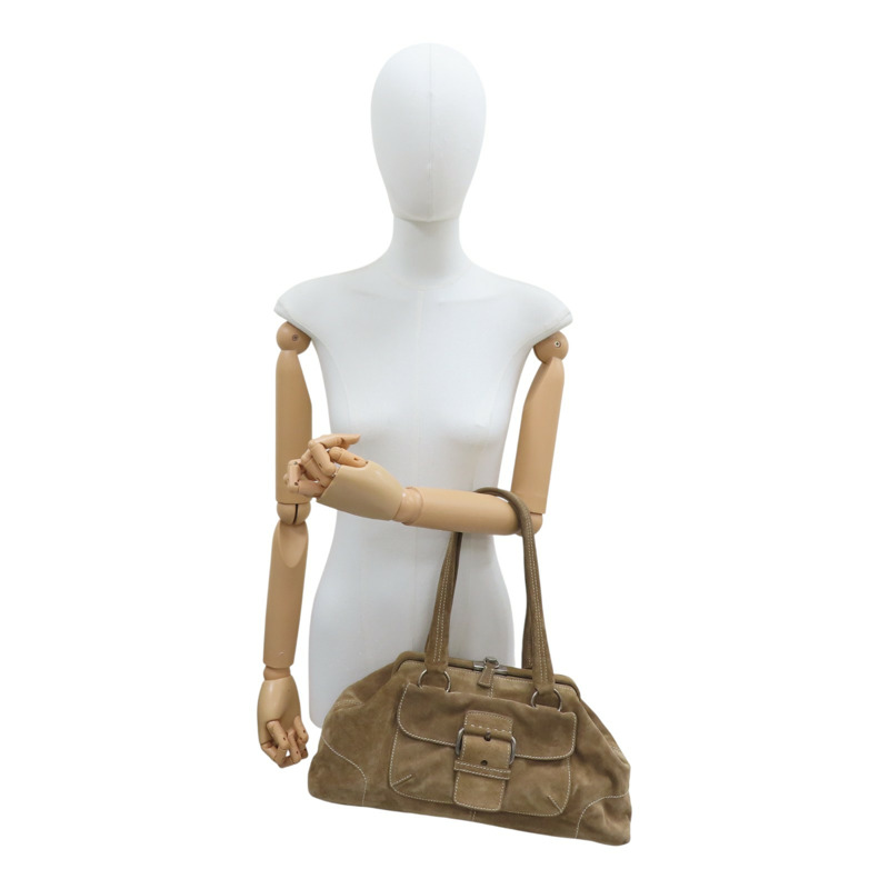 棕色 麂皮 Camoscio Frame Bag 手提包 【PRADA 普拉達】-10