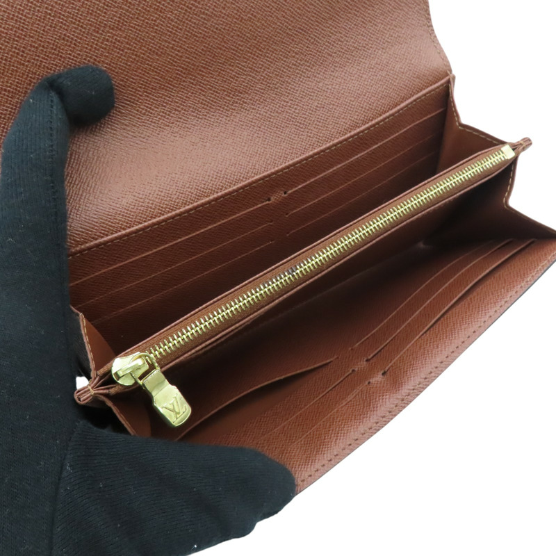 棕色 原花帆布 Sarah 扣式長夾【LOUIS VUITTON LV 路易威登】 M60531-4