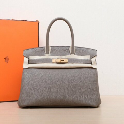 HERMES Birkin3018大象灰Togo皮D刻金扣肩背包