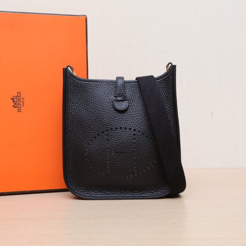 HERMES EvelyneMini1689黑色TC皮W刻金扣肩背包-0