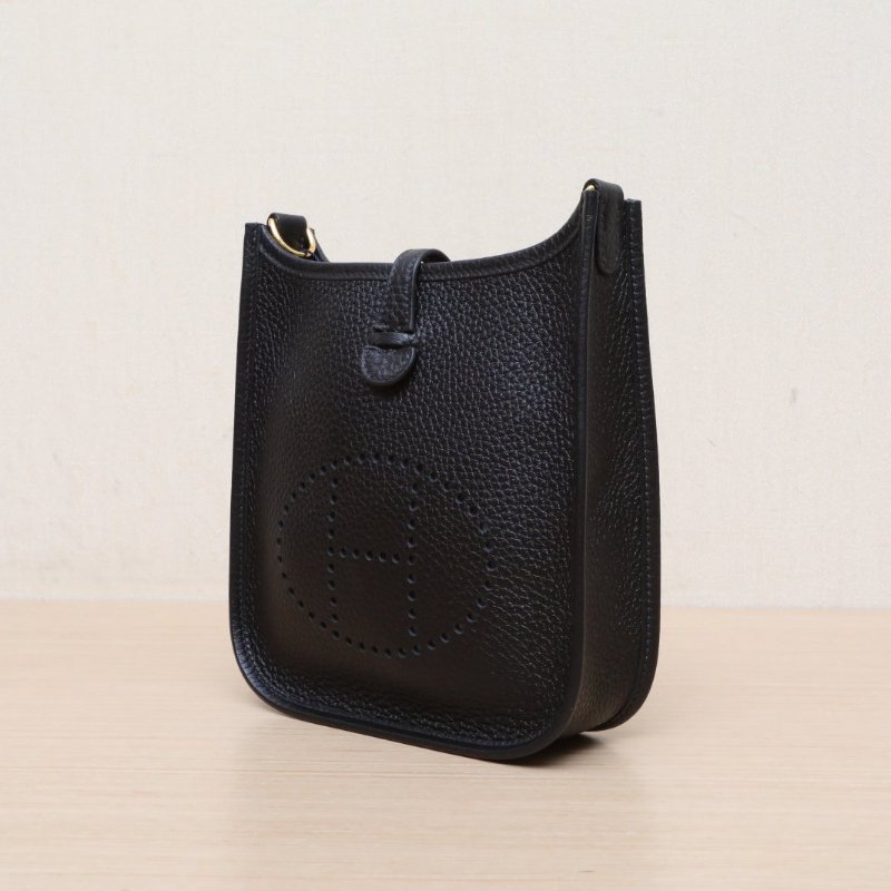 HERMES EvelyneMini1689黑色TC皮W刻金扣肩背包-2