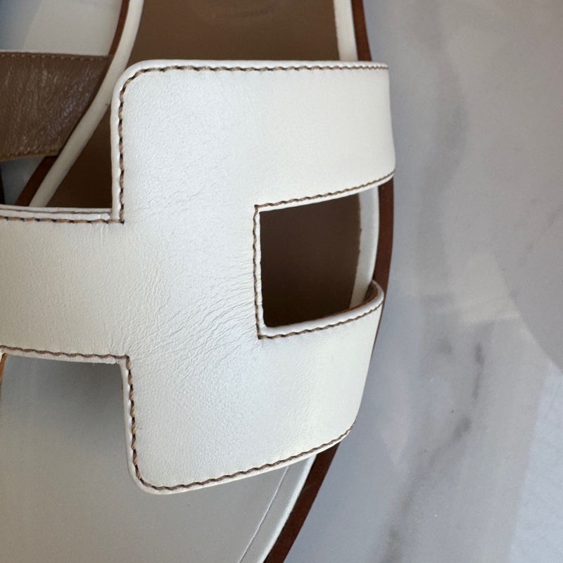 愛馬仕女士拖鞋 平底經典配色 白色配棕色 馬數38碼-11