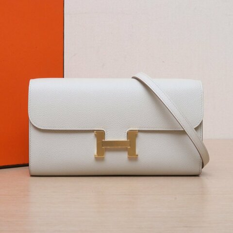 HERMES Constance康康LongToGo8L冰川白EC皮W刻金扣肩背包