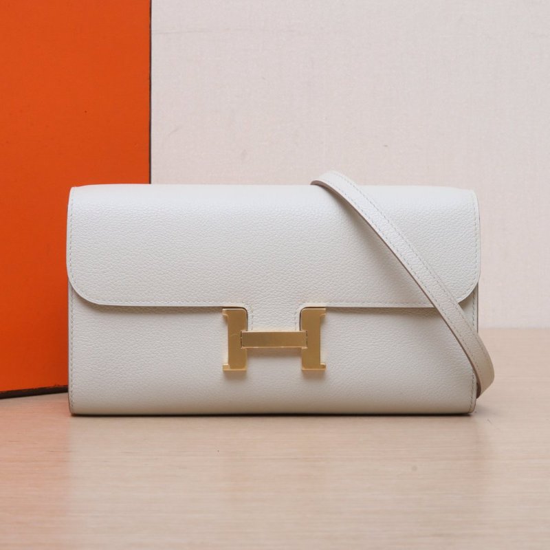 HERMES Constance康康LongToGo8L冰川白EC皮W刻金扣肩背包-0