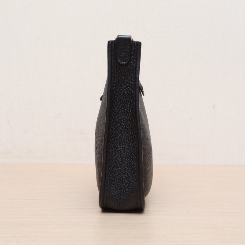 HERMES EvelyneMini1689黑色TC皮U刻金扣肩背包-3