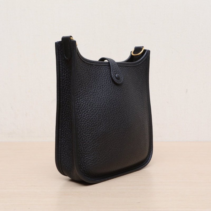 HERMES EvelyneMini1689黑色TC皮U刻金扣肩背包-4