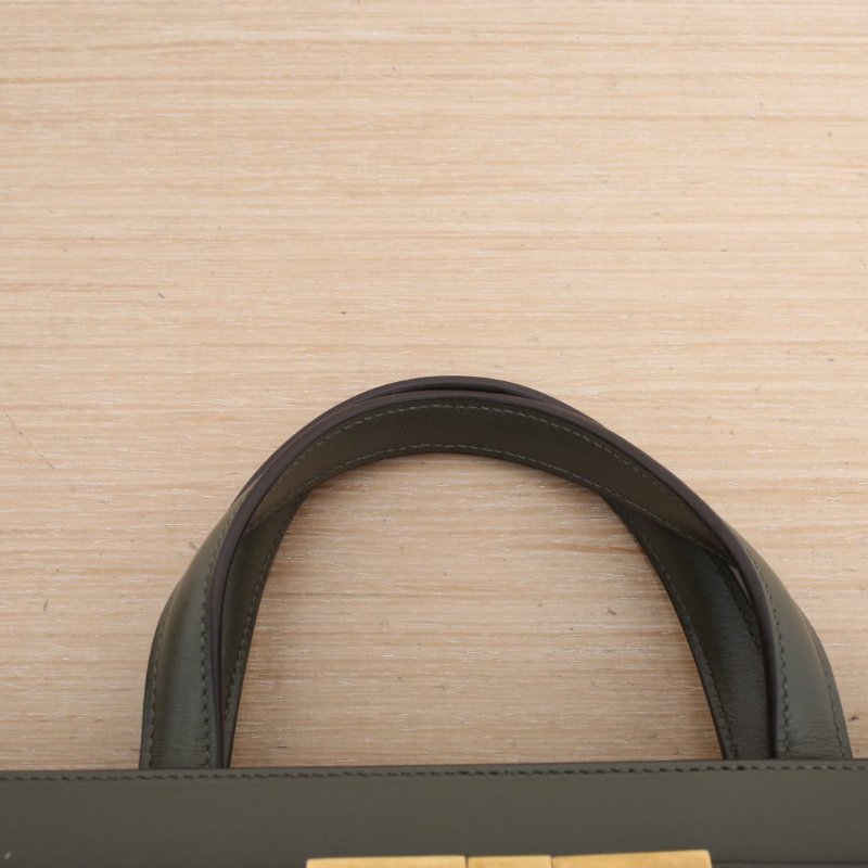 SAINT LAURENT MANHATTAN曼哈頓手柄小號綠色牛皮金扣肩背包-2