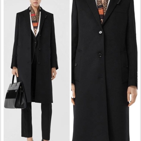 BURBERRY英國黑色羊毛絨量裁大衣UK8
