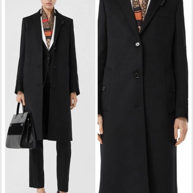 BURBERRY英國黑色羊毛絨量裁大衣UK8-0