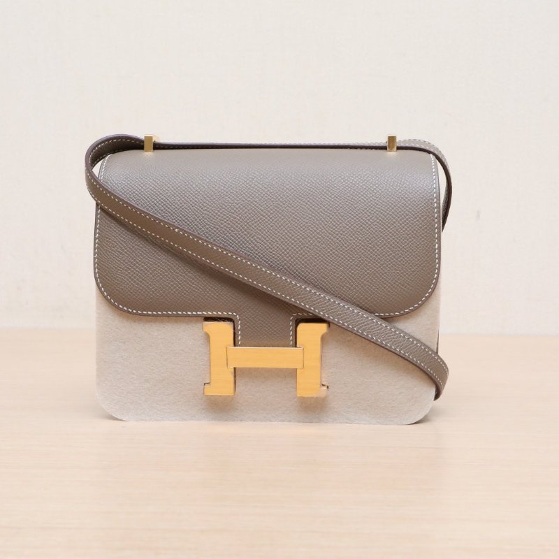HERMES Constance康康1918大象灰Epsom皮B刻金扣肩背包-1