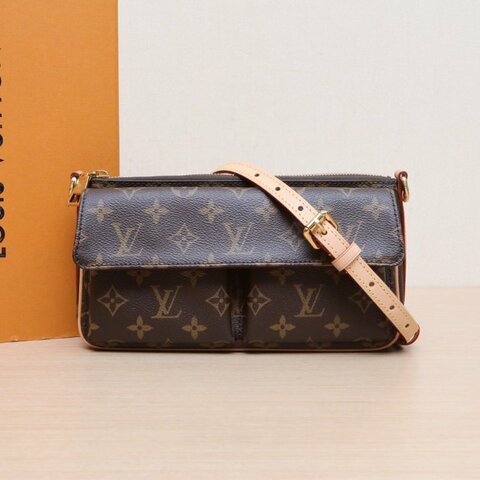 LOUIS VUITTON VIVACITÈ駱駝手袋老花PVC金扣晶片肩背包