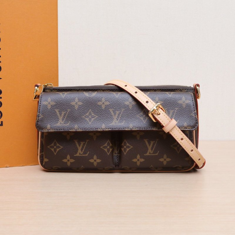 LOUIS VUITTON VIVACITÈ駱駝手袋老花PVC金扣晶片肩背包-0