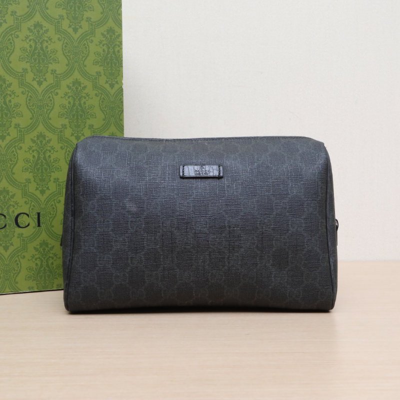 GUCCI 黑色PVCGG老花洗漱包手拿包化妝包25肩背包-0