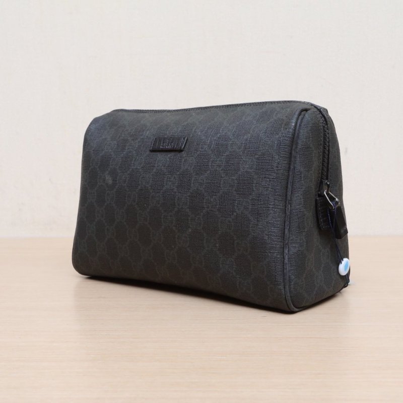 GUCCI 黑色PVCGG老花洗漱包手拿包化妝包25肩背包-2