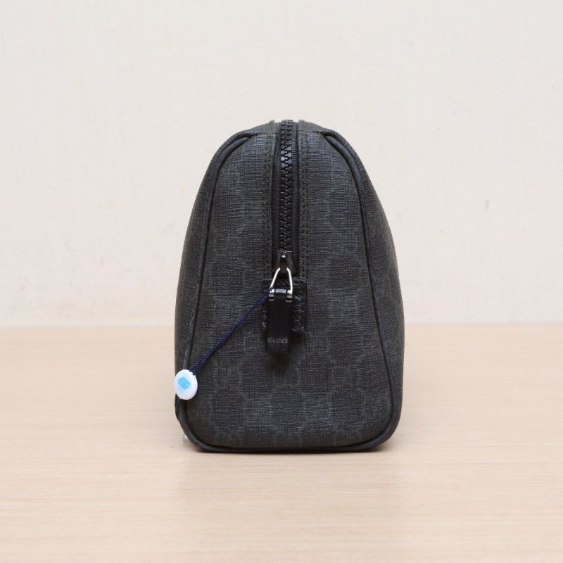 GUCCI 黑色PVCGG老花洗漱包手拿包化妝包25肩背包-3