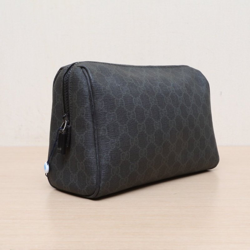 GUCCI 黑色PVCGG老花洗漱包手拿包化妝包25肩背包-4