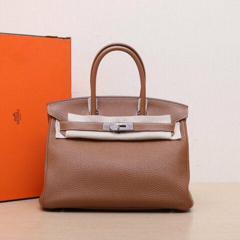 HERMES Birkin3037金棕色Togo皮框Q銀扣肩背包