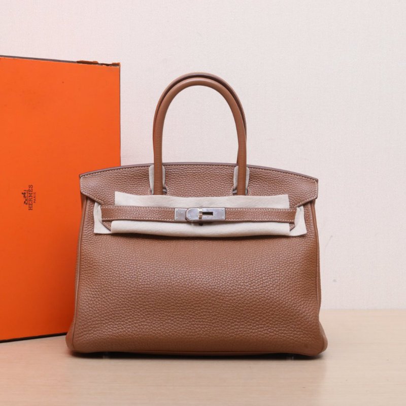 HERMES Birkin3037金棕色Togo皮框Q銀扣肩背包-0