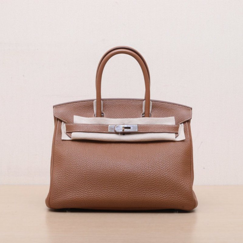 HERMES Birkin3037金棕色Togo皮框Q銀扣肩背包-1