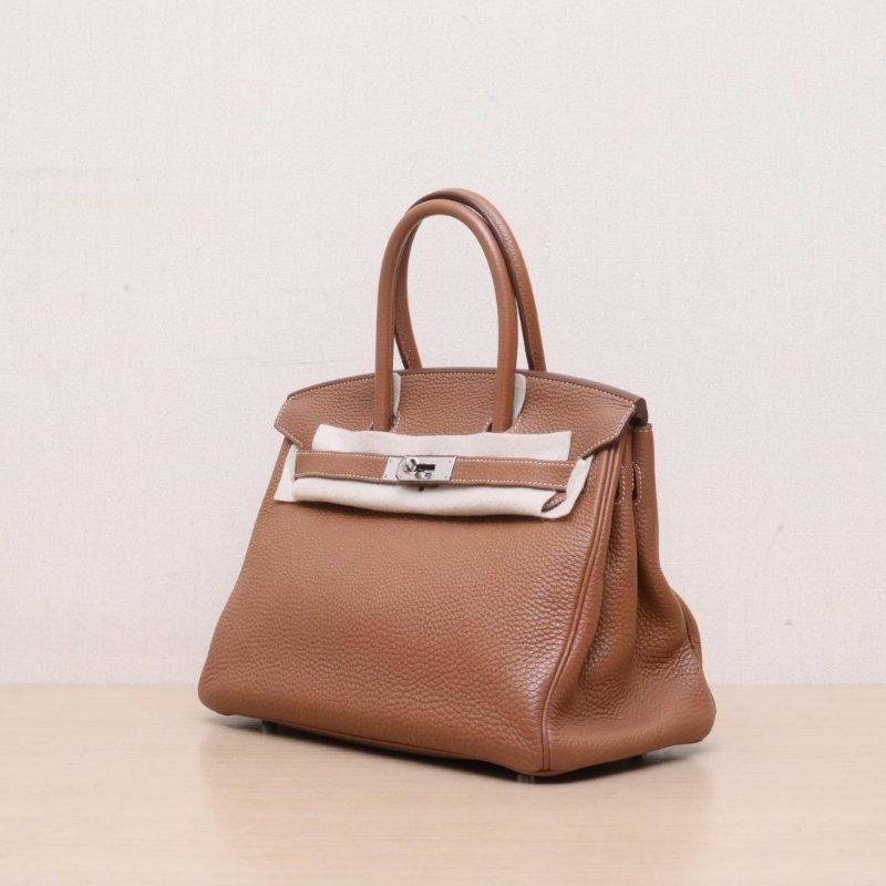 HERMES Birkin3037金棕色Togo皮框Q銀扣肩背包-3