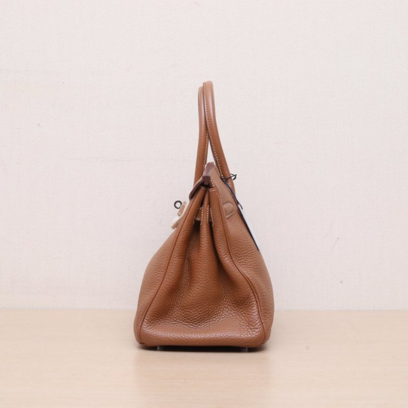 HERMES Birkin3037金棕色Togo皮框Q銀扣肩背包-4