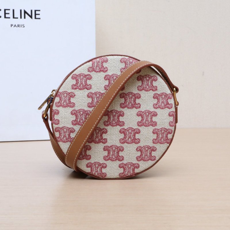 CELINE 拼色牛皮帆布Triomphe凱旋門標誌印花圓餅包/肩背包-0