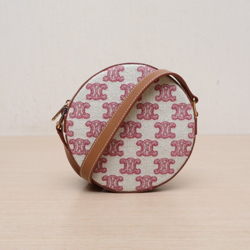 CELINE 拼色牛皮帆布Triomphe凱旋門標誌印花圓餅包/肩背包-1