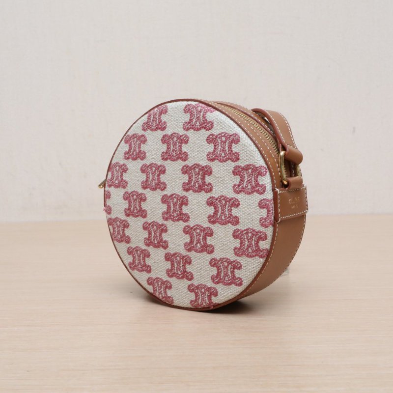 CELINE 拼色牛皮帆布Triomphe凱旋門標誌印花圓餅包/肩背包-2